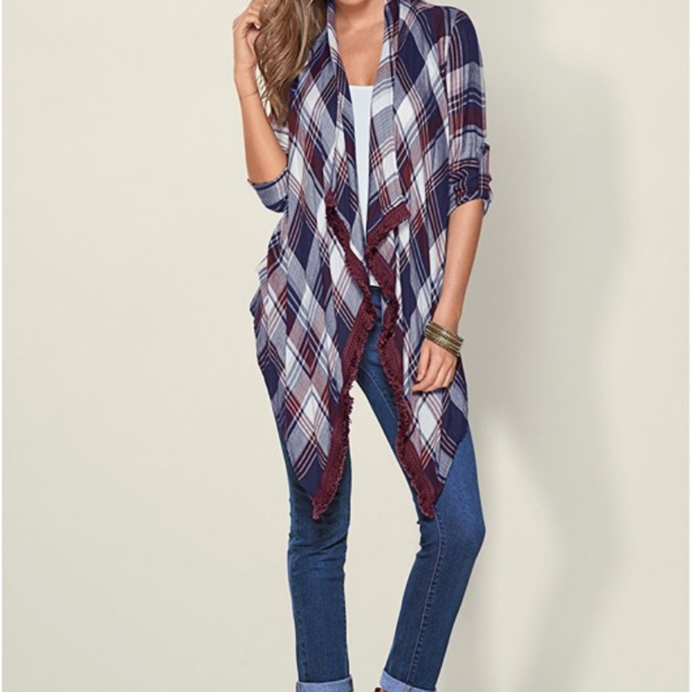 Venus Plaid & Fringe Cardigan